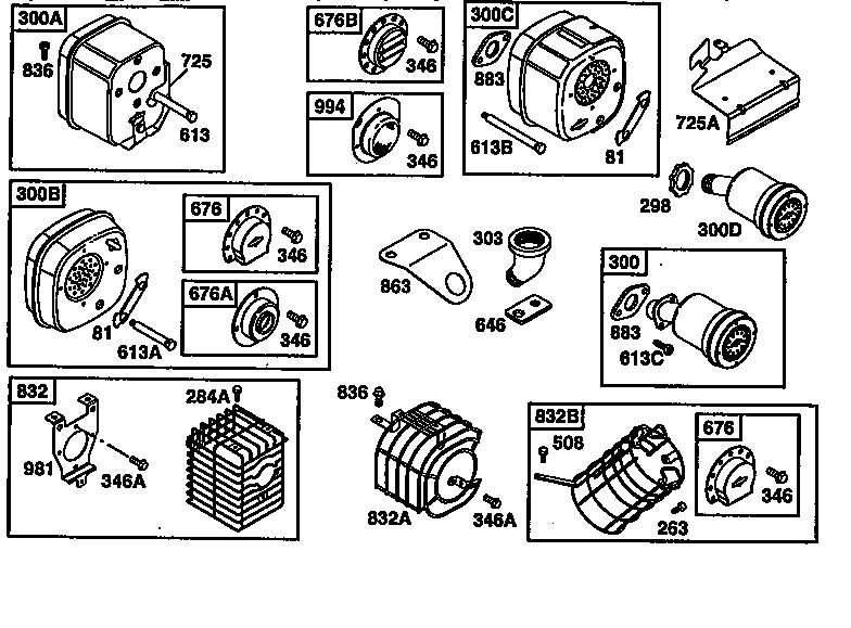Muffler Assembly Diagram and Parts List for 135200-135299 0679 Briggs and Stratton Engine